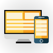 responsive mobile phone image, an illustration of responsive websites (round circle with phone showing website)